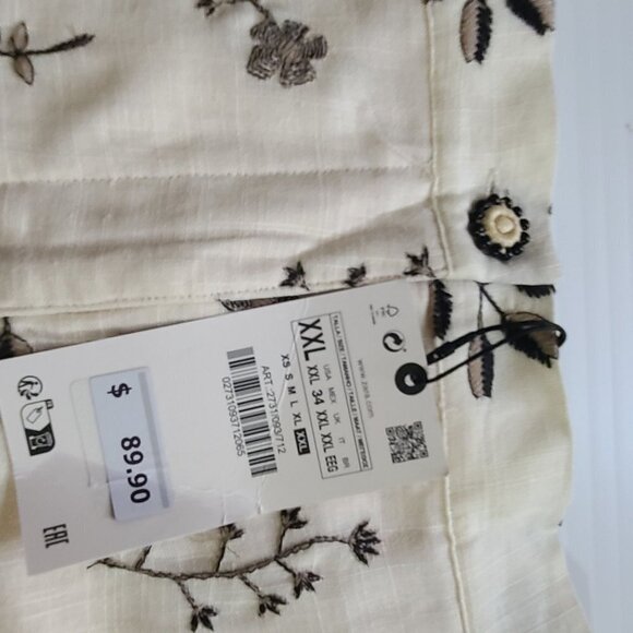 ZARA EMBROIDERED LINEN BLEND SKIRT ECRU SIZE XXL | 2731/093 - Picture 6 of 9